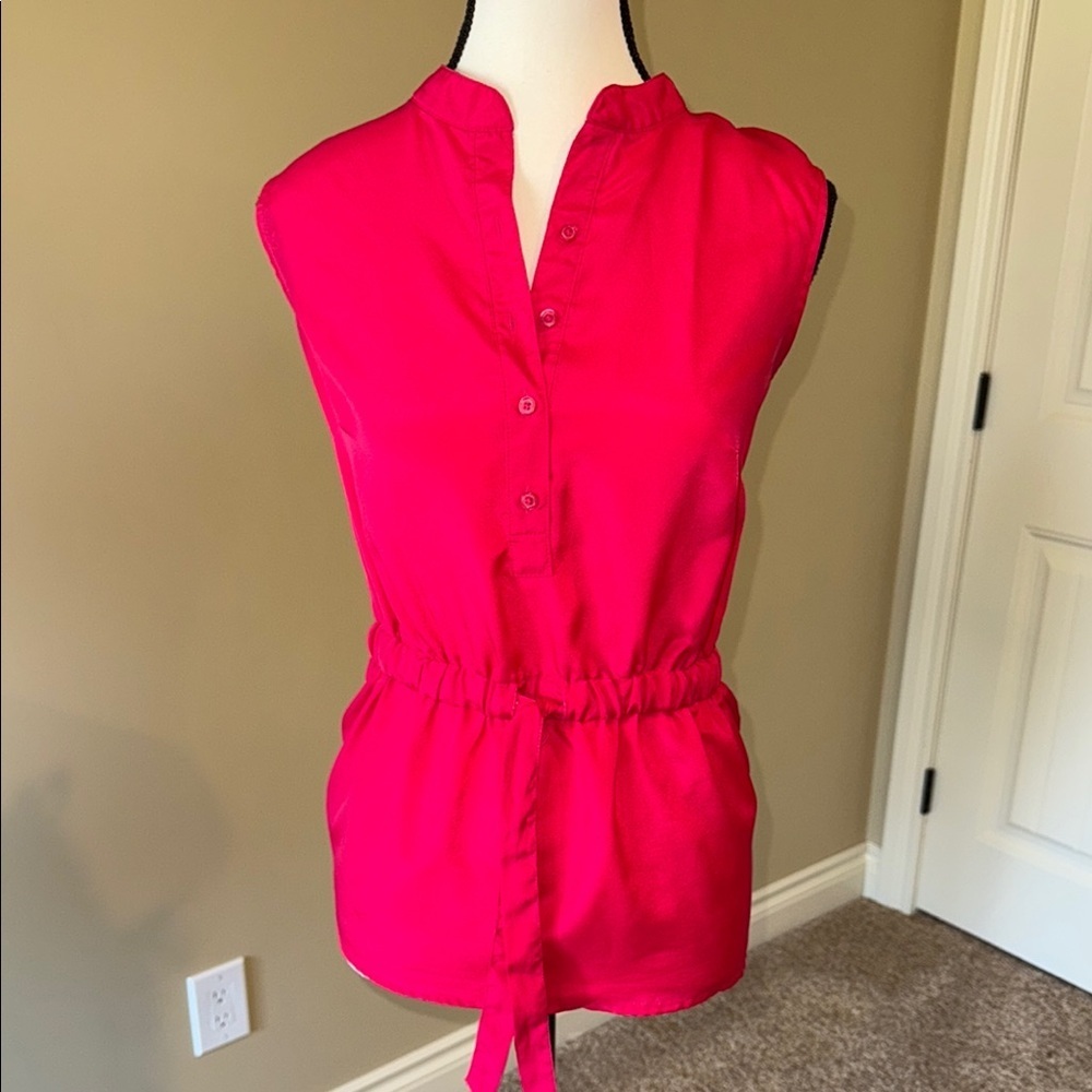 Merona Blouse Pink Sleeveless Long Top Shirt Drawstring Women's Size M